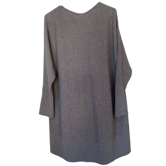 EILEEN FISHER Gray Extra Fine Merino Wool Ribbed Longsleeve Tunic Sweater Size L - Picture 5 of 7